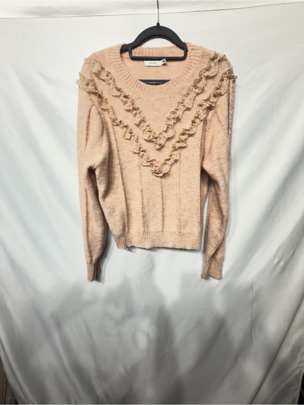 Lush Long Sleeve Lace Ruffle Sweater Size Large - Picture 6 of 12